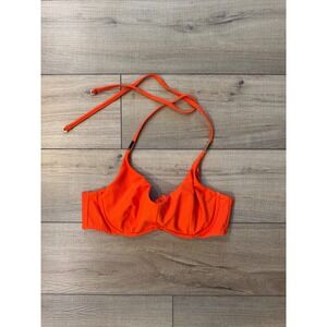 Reiss Textured Underwire Bikini Top Women Size 8 Orange Gold Hardware Halter